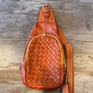 Woven Leather Sling Bag - Brown